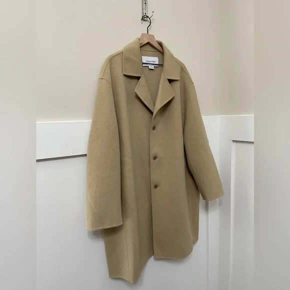 Calvin Klein Tan Wool Blend Mid Trench Coat Size Large